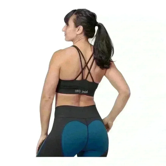 EVREE X BARBELLA Sports Bra & Heart Booty Leggings Active Set Teal/Black M - Picture 3 of 10
